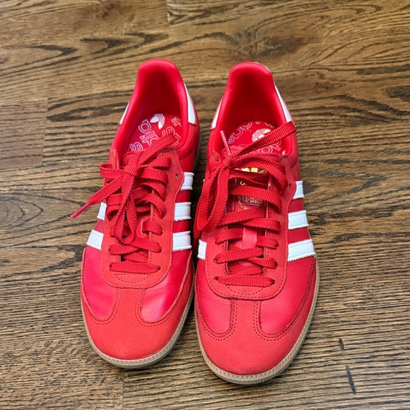 adidas Shoes - adidas Red Low-Top Sneakers with White Stripes SAMBA